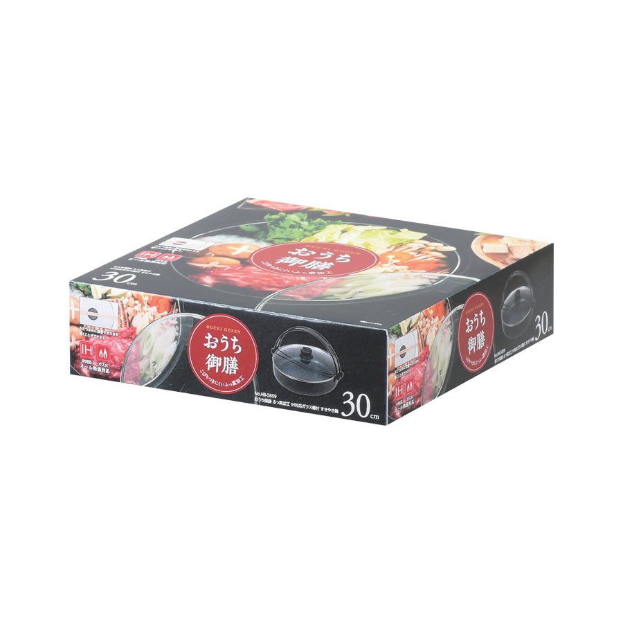 おうち御膳 ふっ素加工IH対応ガラス蓋付すきやき鍋30㎝ HB-5859