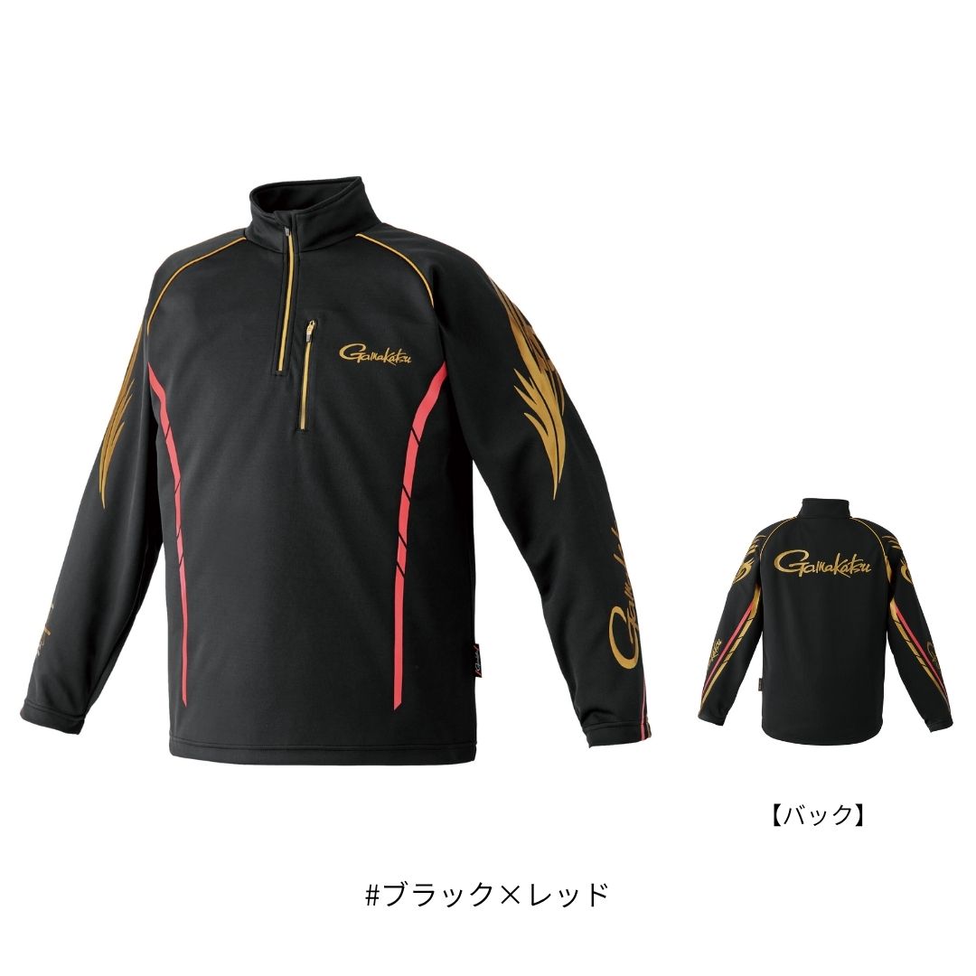 GM3766 2WAYウォームジップシャツ #ブラック×レッド