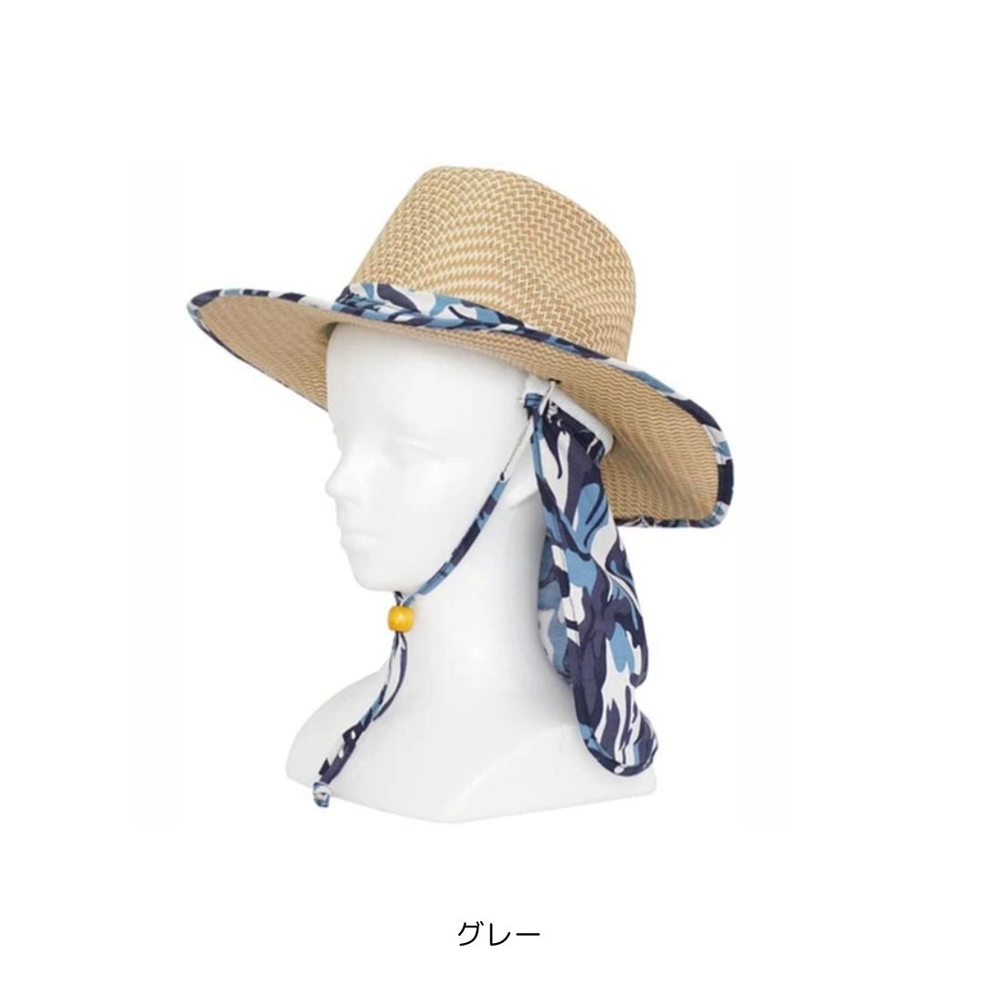 WPC-393 2wayカモフラージュ柄日除け付き麦わら帽子