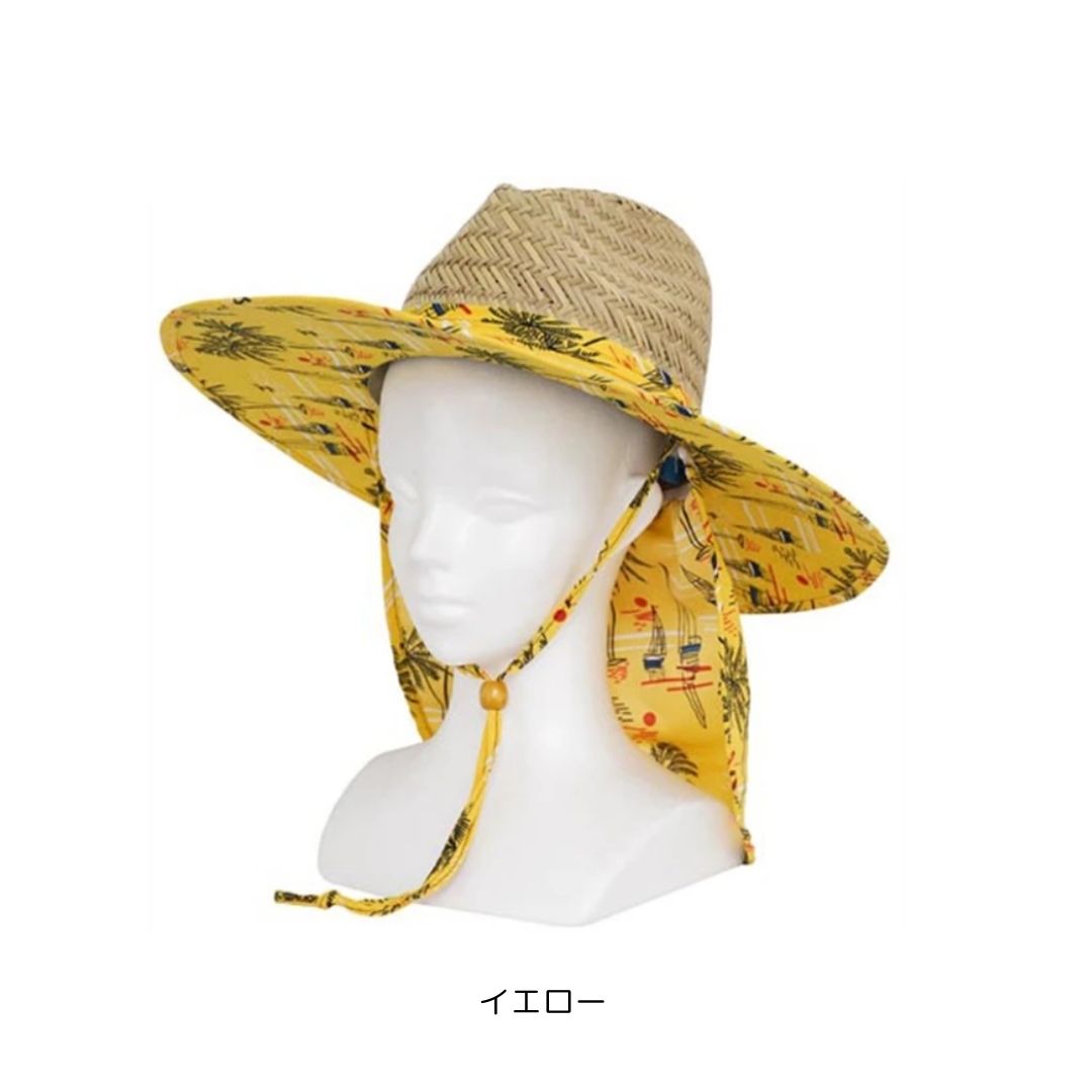 WPC-394 2wayヤシの木柄日除け付き麦わら帽子