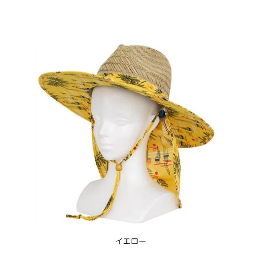 WPC-394 2wayヤシの木柄日除け付き麦わら帽子
