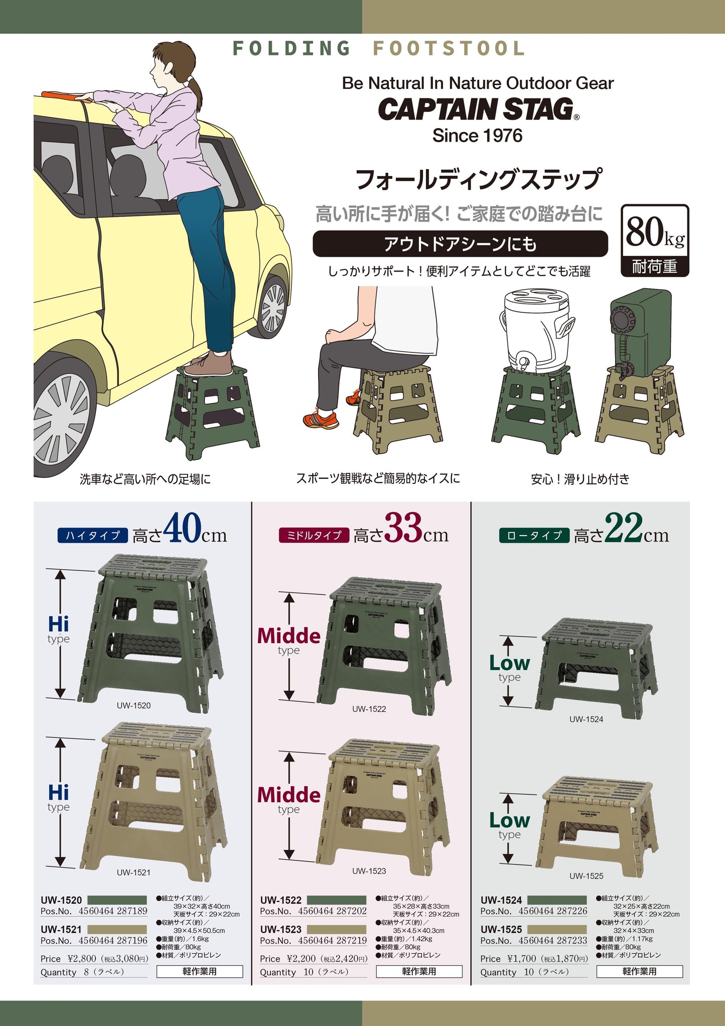 フォールディングステップ ハイタイプ（オリーブ） UW-1520