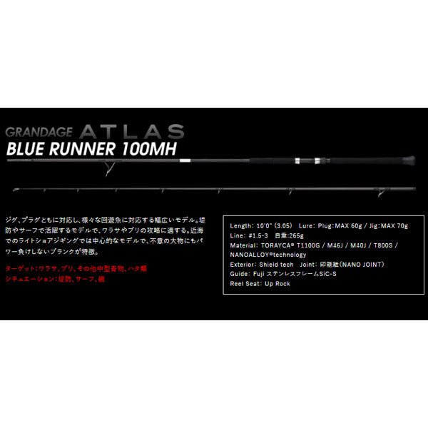 APIA GRANDAGE ATLAS BLUE RUNNER 100MH未記入保証書竿袋もあります